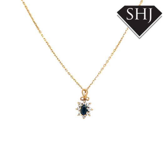 9ct Yellow Gold Sapphire and Diamond Pendant