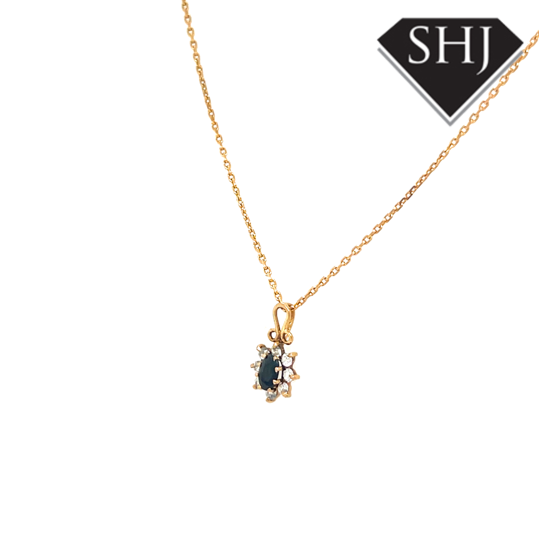9ct Yellow Gold Sapphire and Diamond Pendant