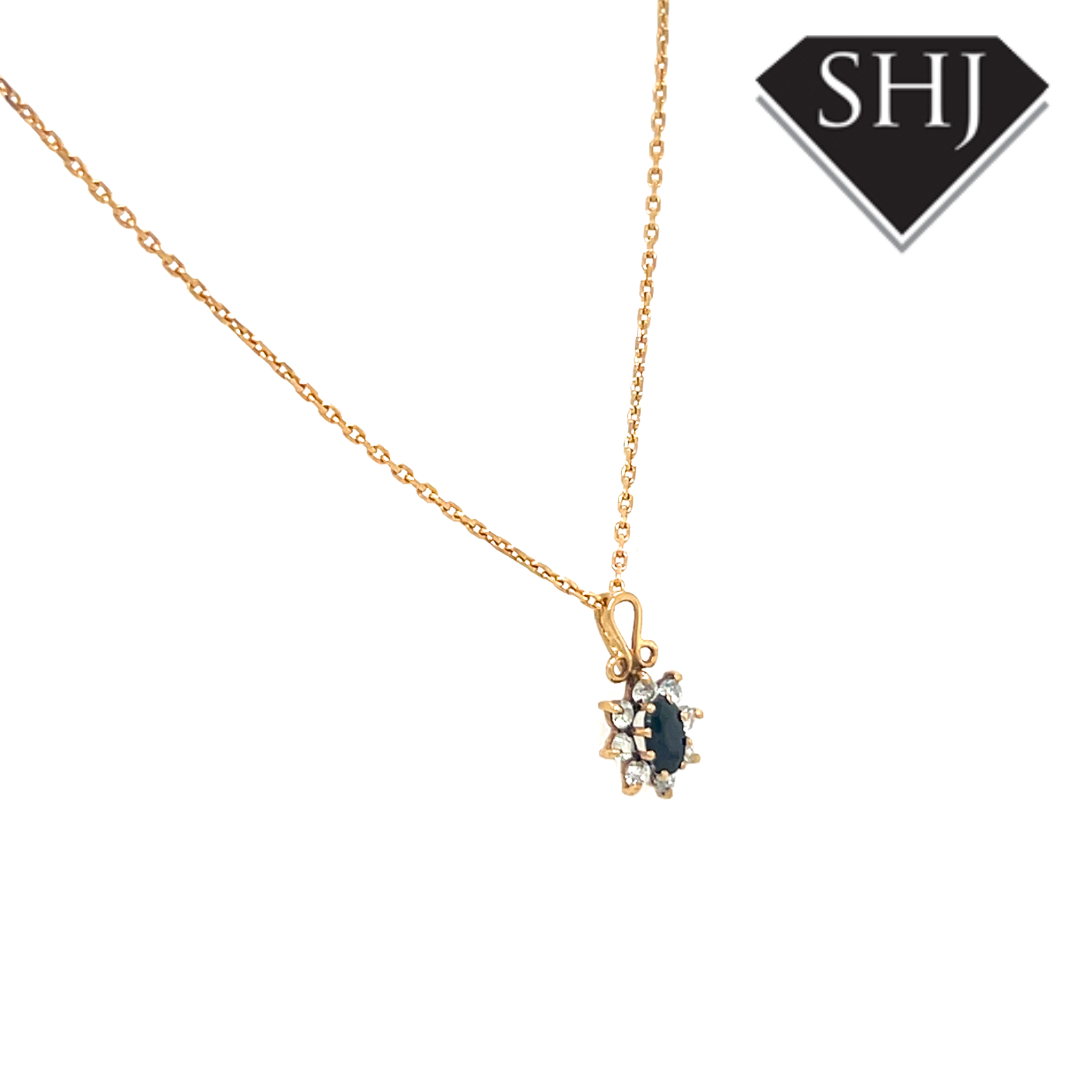 9ct Yellow Gold Sapphire and Diamond Pendant