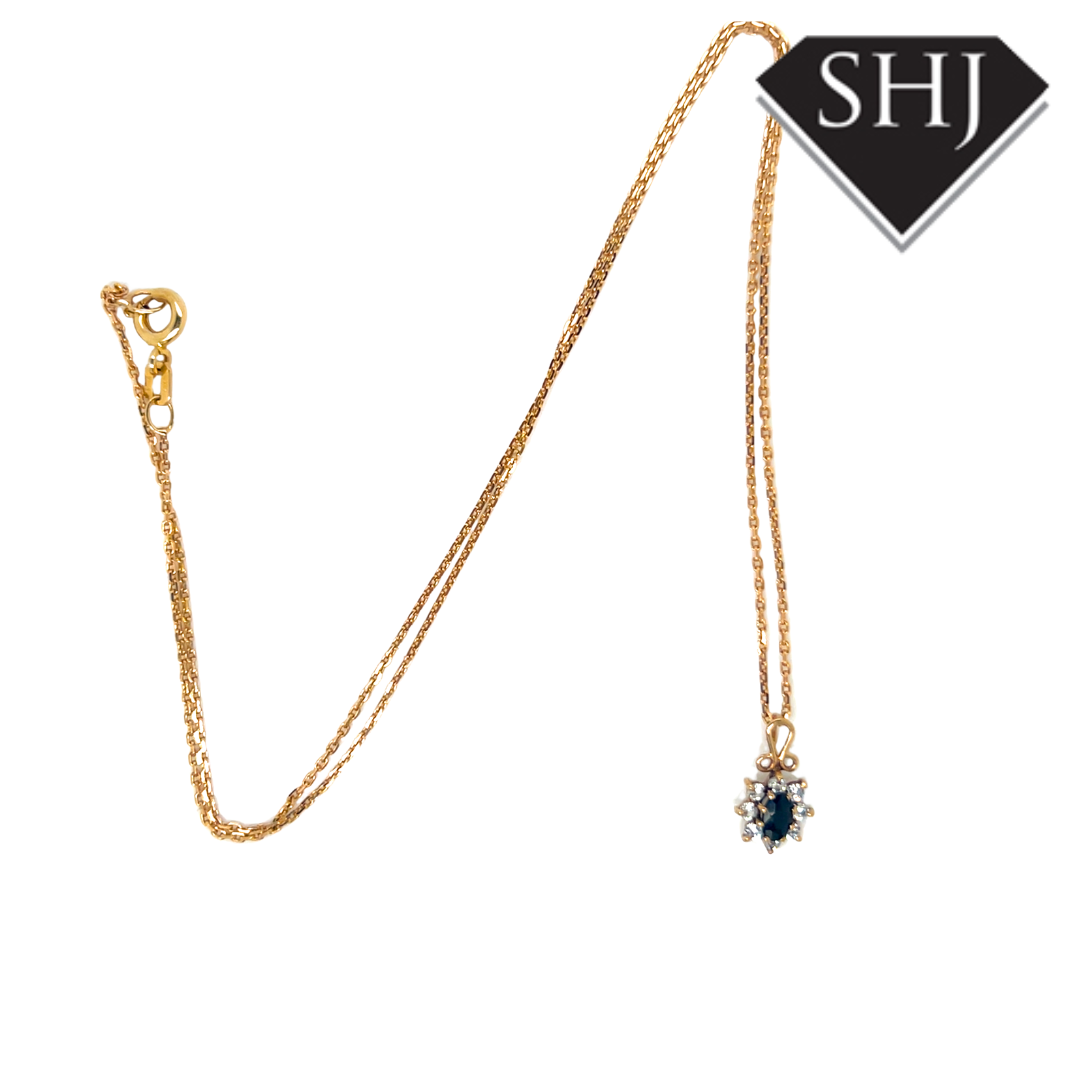 9ct Yellow Gold Sapphire and Diamond Pendant