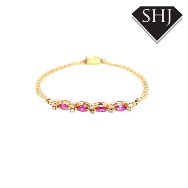 14ct Yellow Gold Ruby and Diamond Bracelet