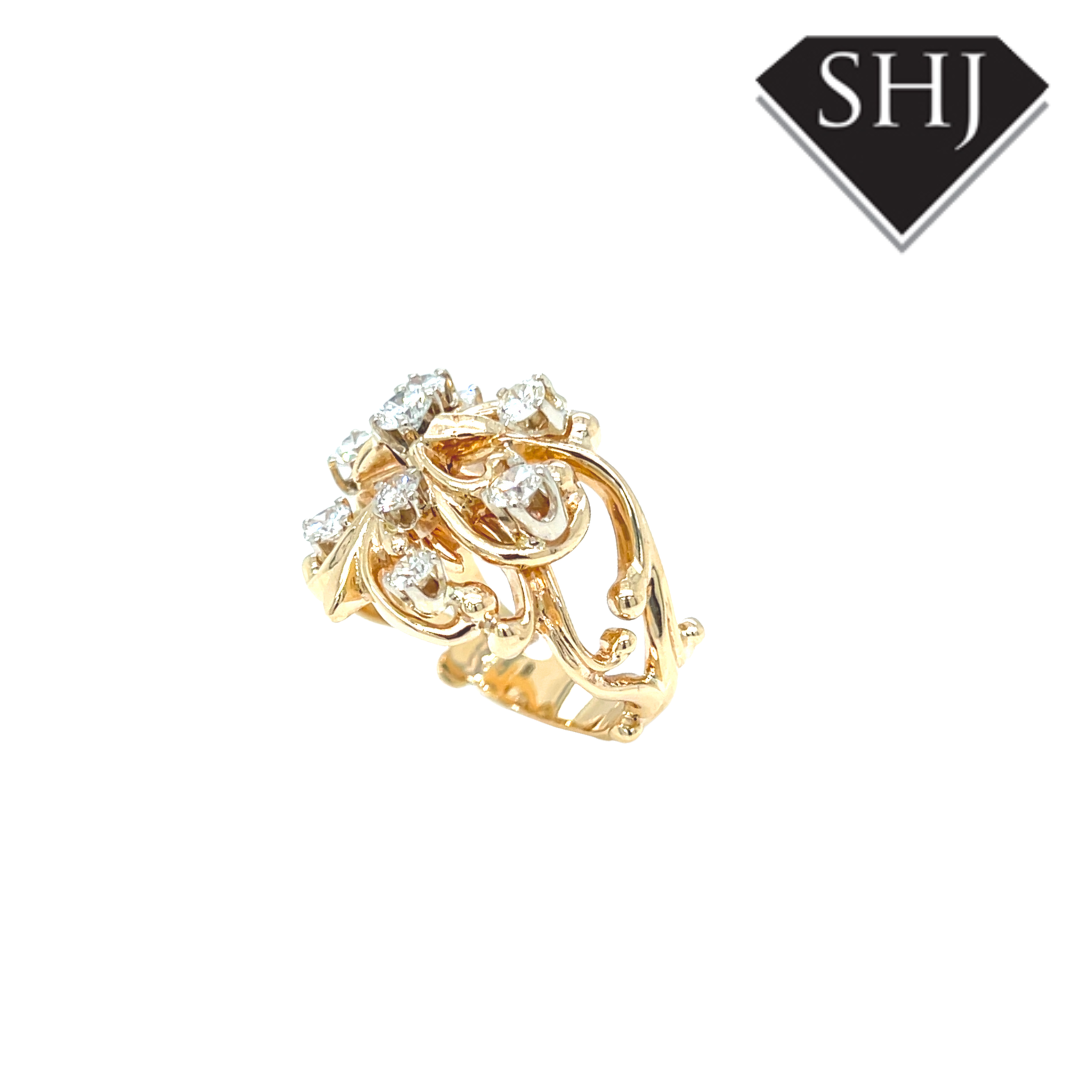14ct Yellow Gold 1.00ct Diamond Cluster Ring