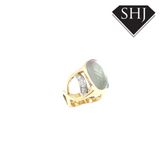 14ct Yellow Gold Moonstone and Diamond Ring