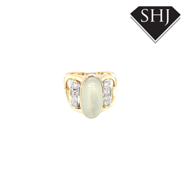 14ct Yellow Gold Moonstone and Diamond Ring