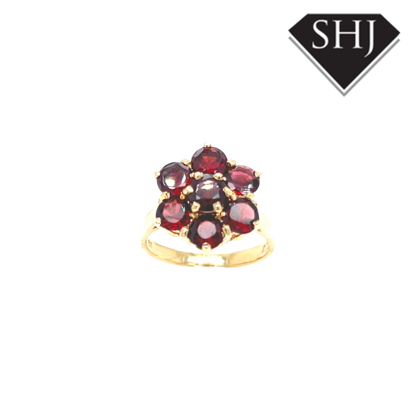 9ct Yellow Gold Garnet Cluster Ring