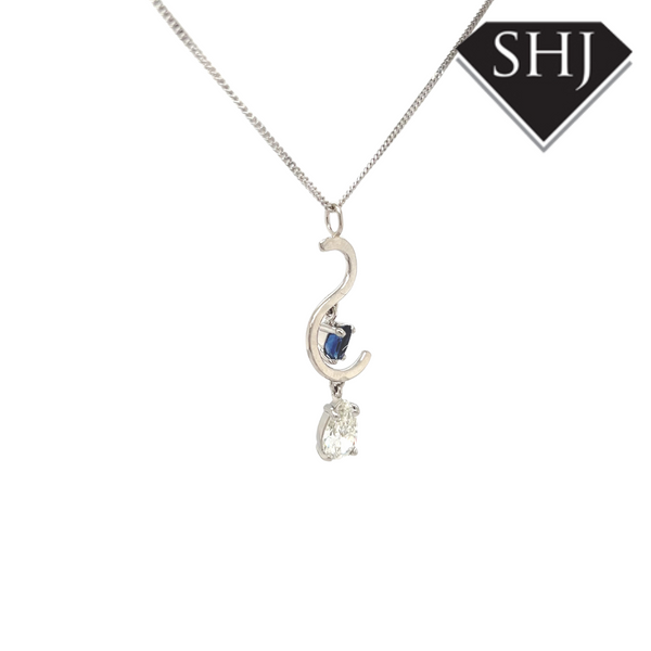 Platinum 1.18ct Diamond and Sapphire Pendant and Chain