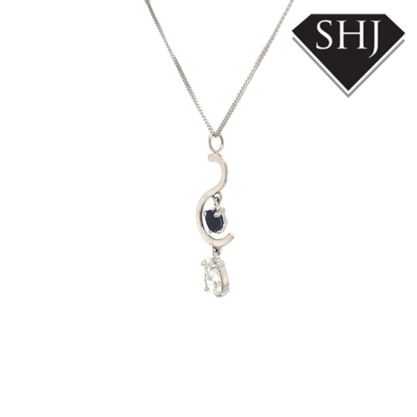 Platinum 1.18ct Diamond and Sapphire Pendant and Chain