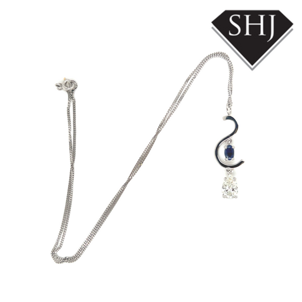 Platinum 1.18ct Diamond and Sapphire Pendant and Chain