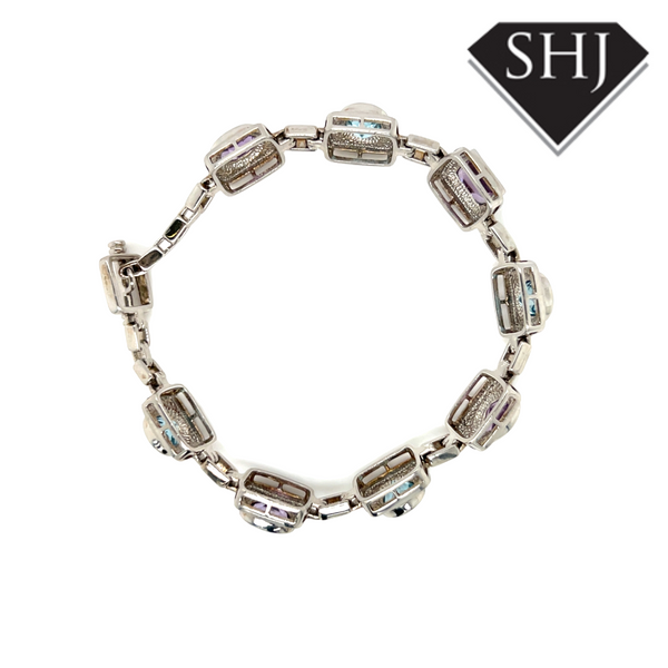 Silver Amethyst and Topas Bracelet