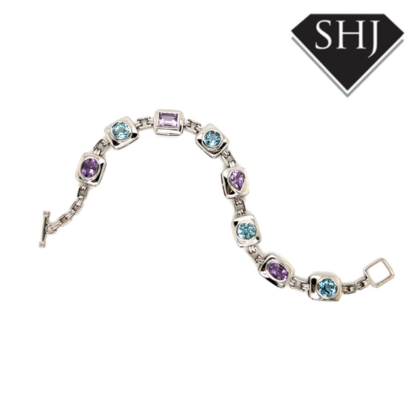 Silver Amethyst and Topas Bracelet