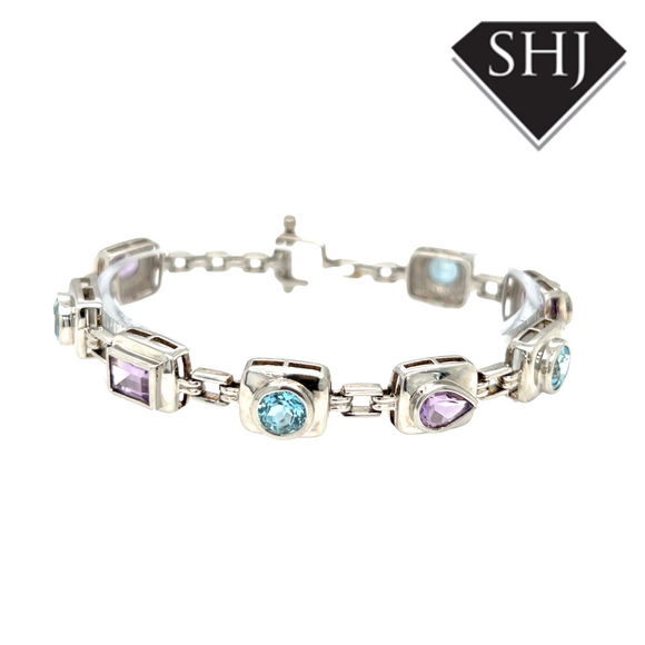 Silver Amethyst and Topas Bracelet