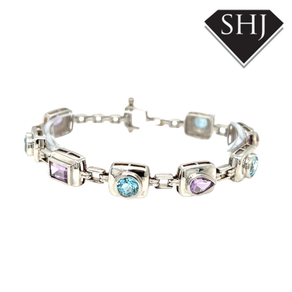 Silver Amethyst and Topas Bracelet