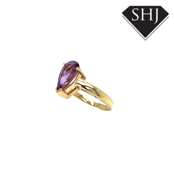 9ct Yellow Gold Pear Amethyst Ring