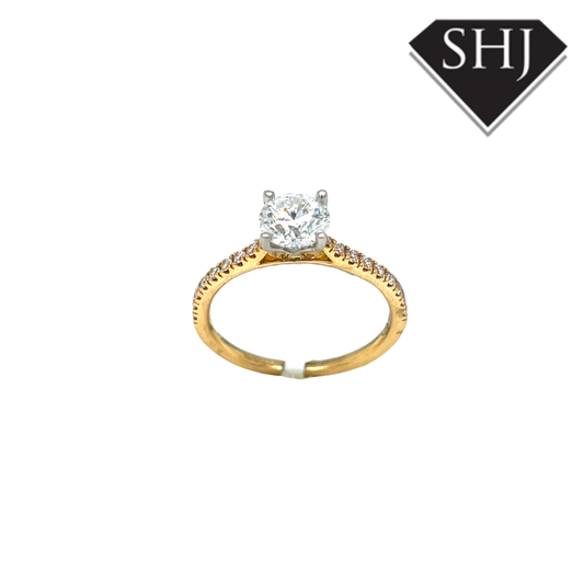18ct Yellow Gold & Platinum 0.91ct Diamond Solitaire & 0.17ct Diamond Shoulder Ring