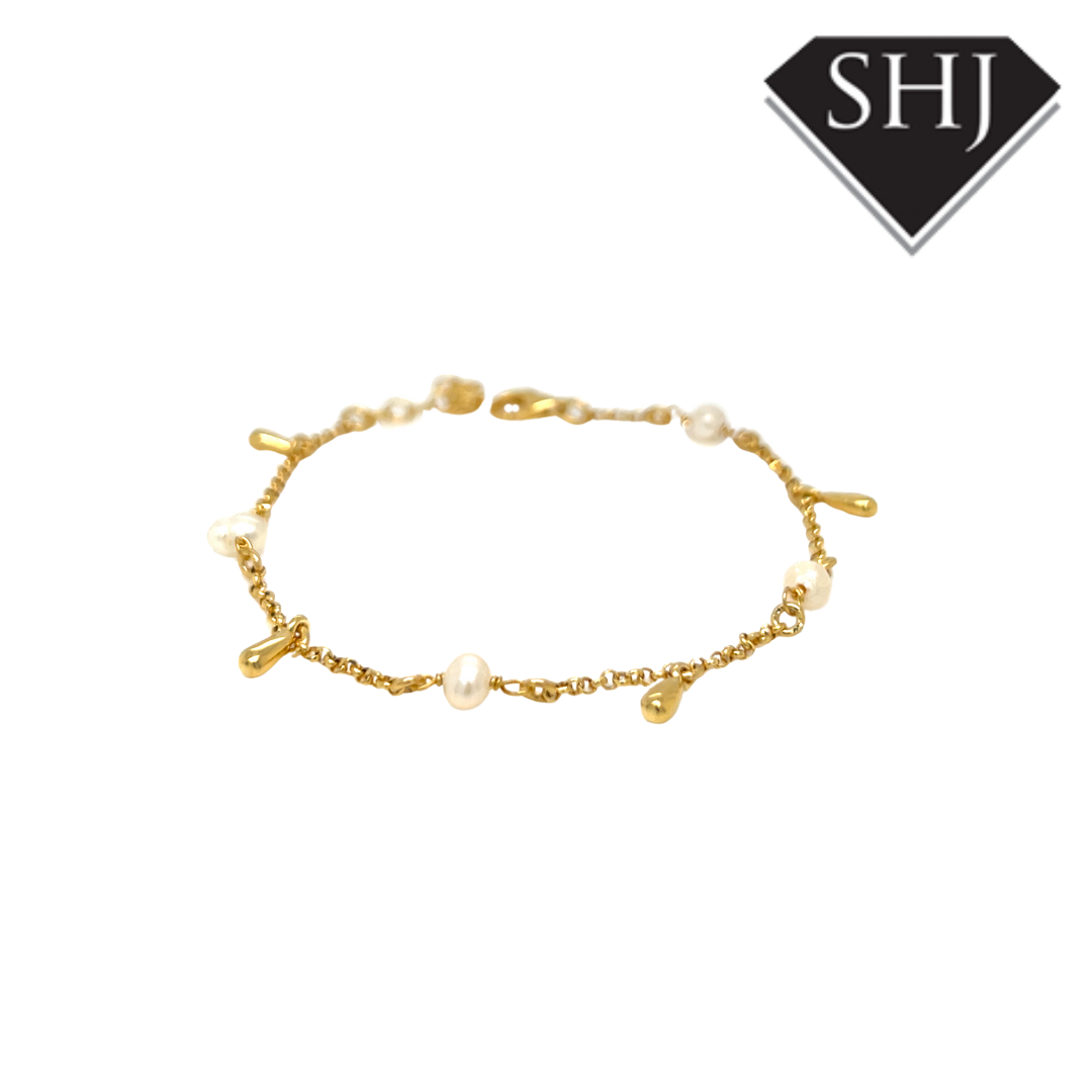 Gold Plated Silver Pearl Station Bracelet