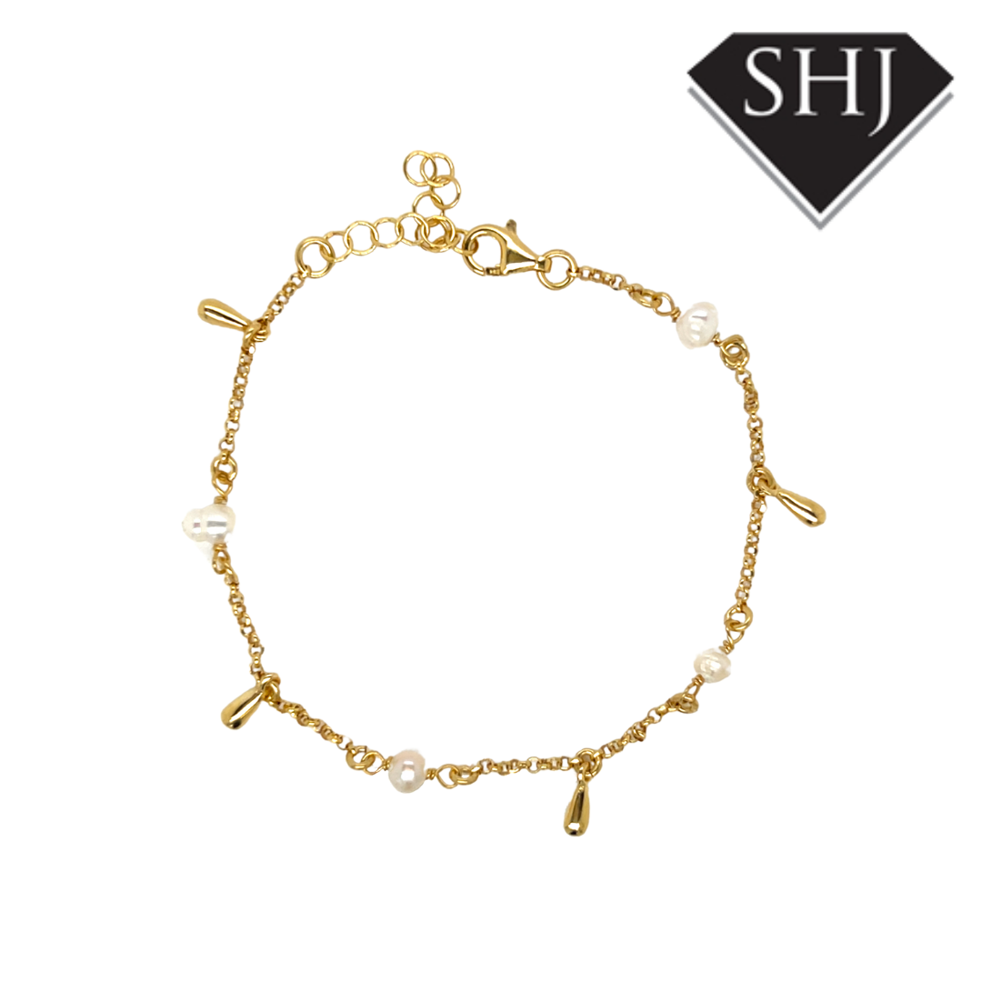 Gold Plated Silver Pearl Station Bracelet