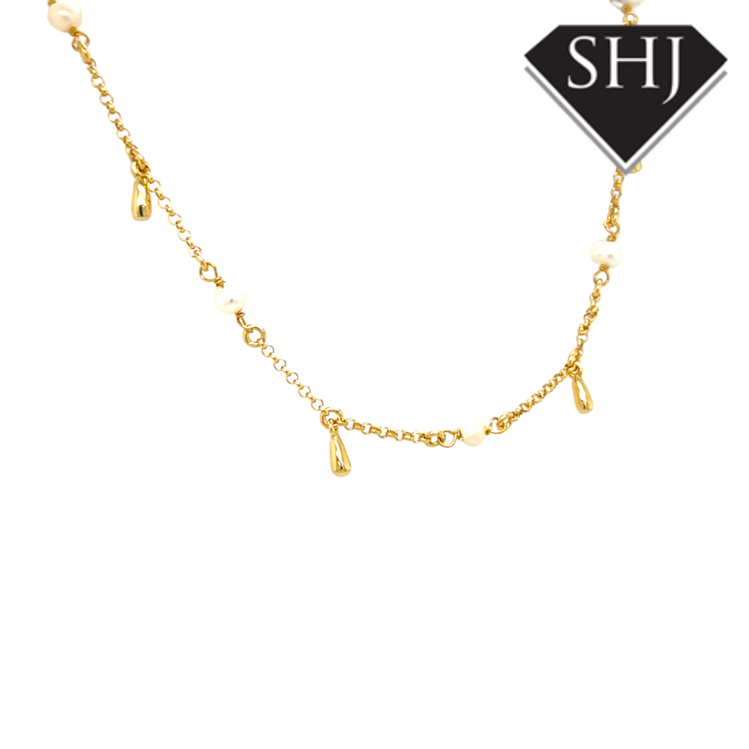Gold Plated Silver Pearl Station Necklace