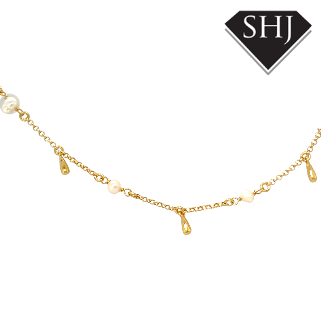 Gold Plated Silver Pearl Station Bracelet