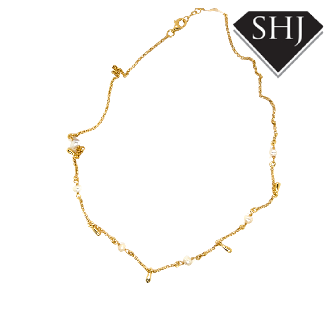 Gold Plated Silver Pearl Station Necklace
