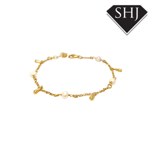 Gold Plated Silver Pearl Station Bracelet