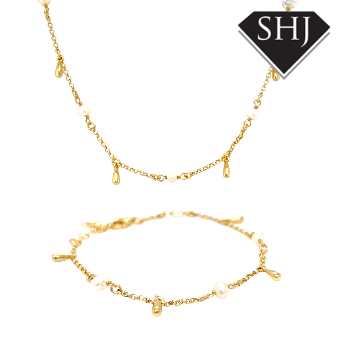 Gold Plated Silver Pearl Station Bracelet