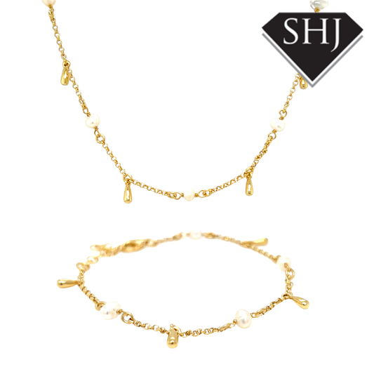 Gold Plated Silver Pearl Station Necklace