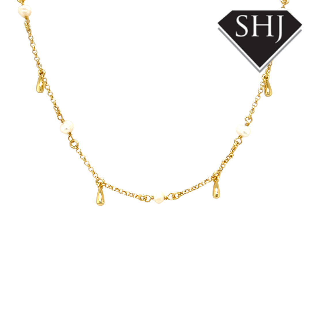 Gold Plated Silver Pearl Station Necklace