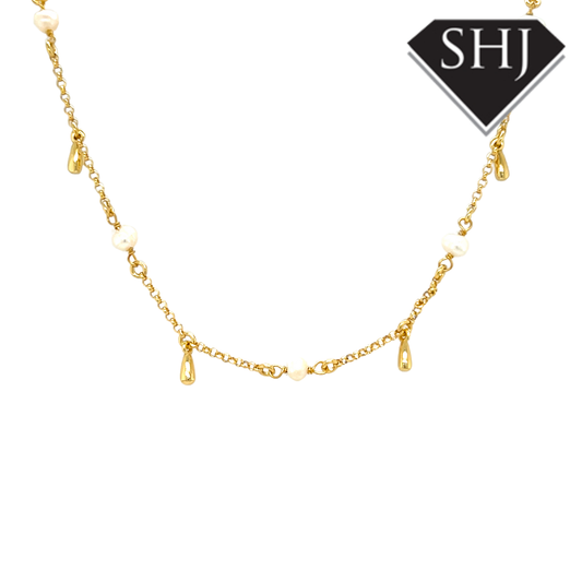 Gold Plated Silver Pearl Station Necklace