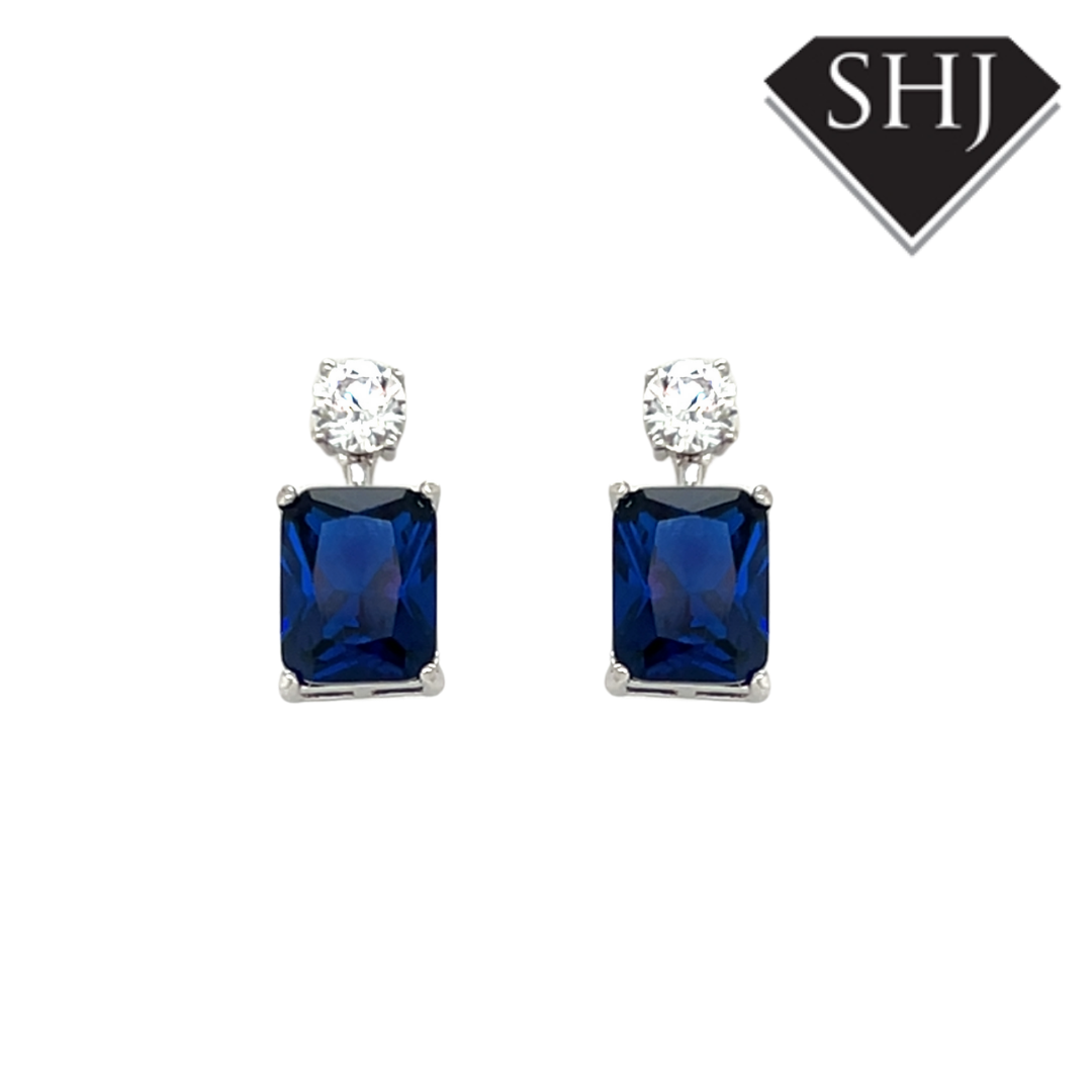 Silver Blue CZ Drop Earrings