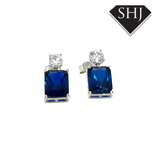 Silver Blue CZ Drop Earrings