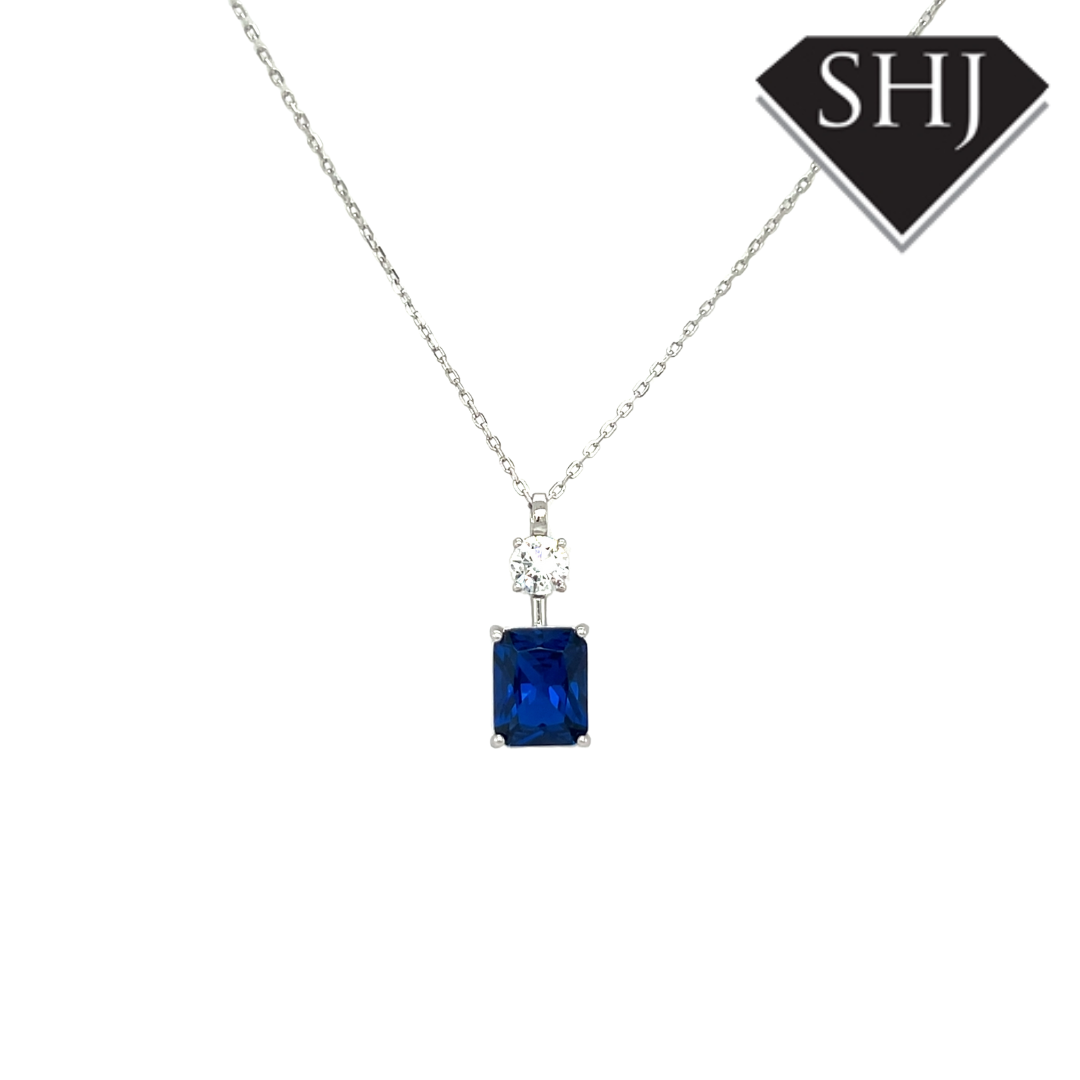 Silver Blue CZ Drop Necklace