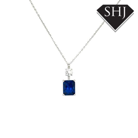 Silver Blue CZ Drop Necklace