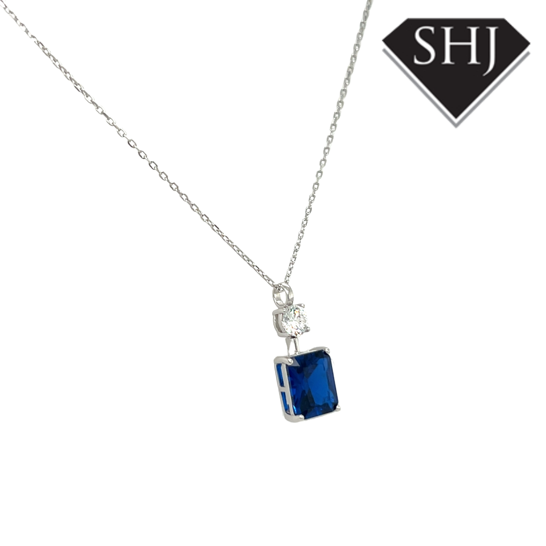 Silver Blue CZ Drop Necklace