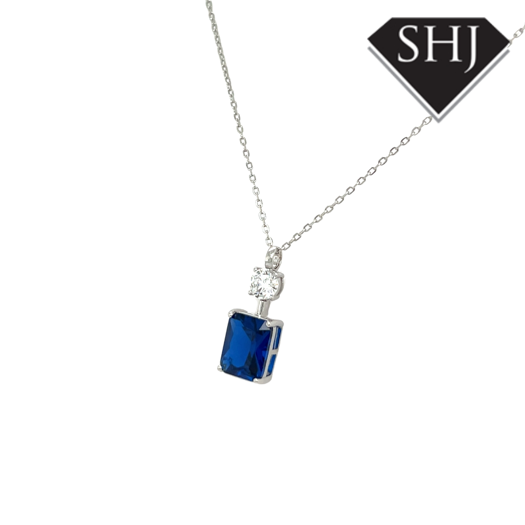 Silver Blue CZ Drop Necklace