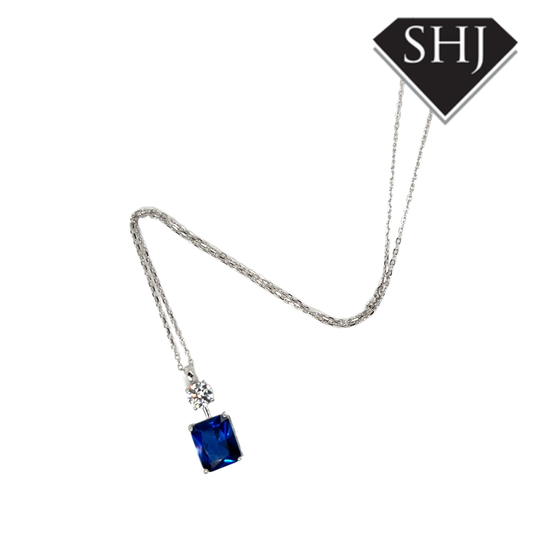 Silver Blue CZ Drop Necklace