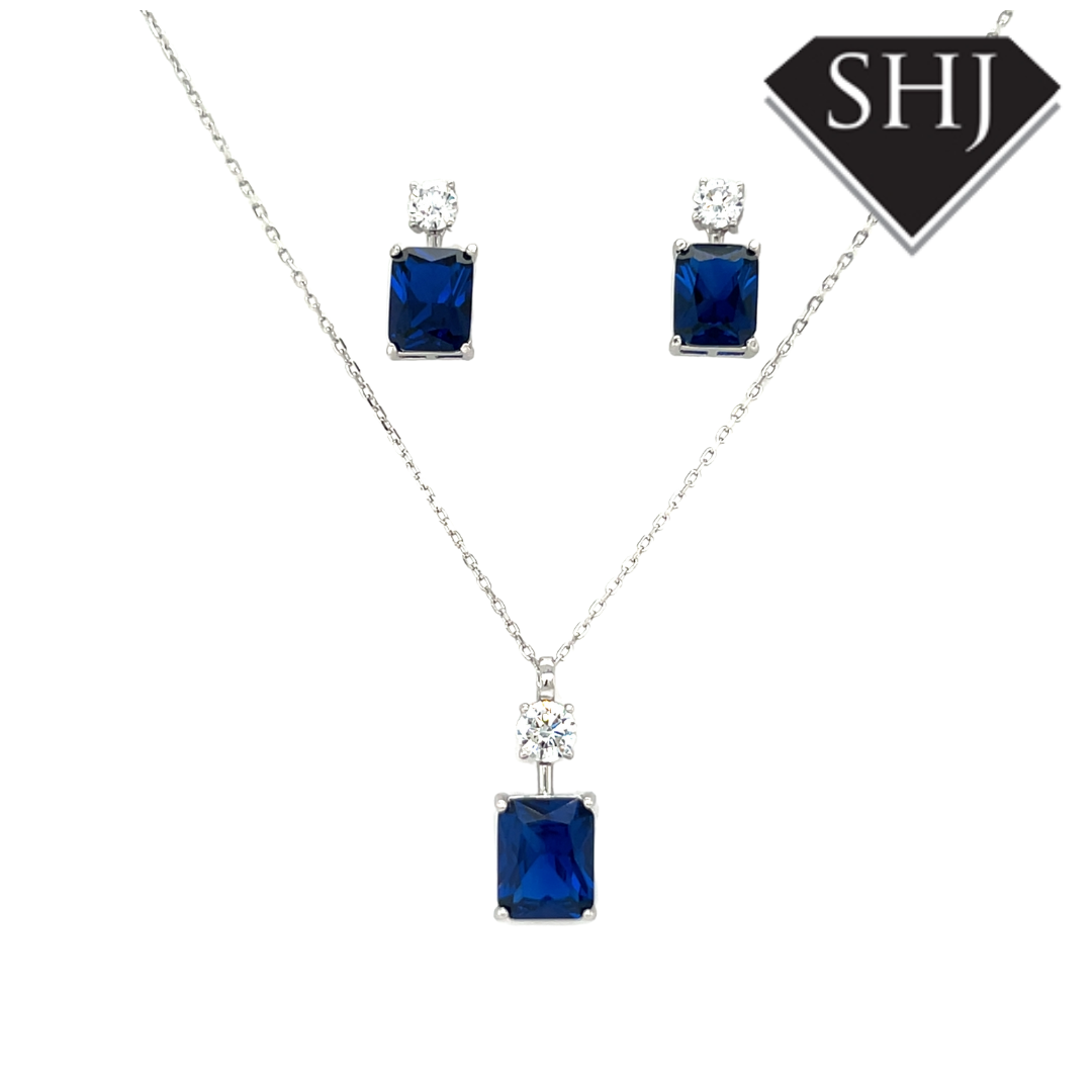 Silver Blue CZ Drop Earrings