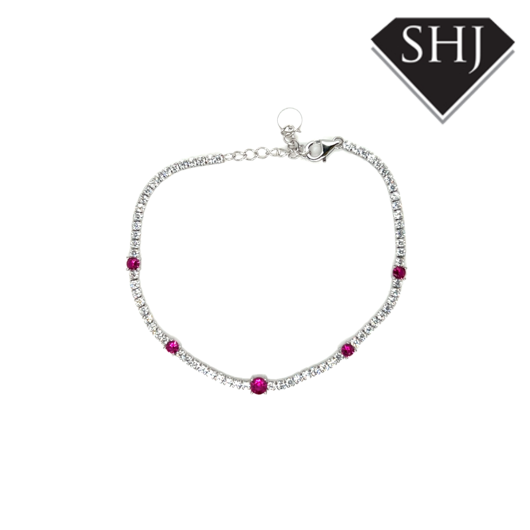 Silver Red CZ Bracelet