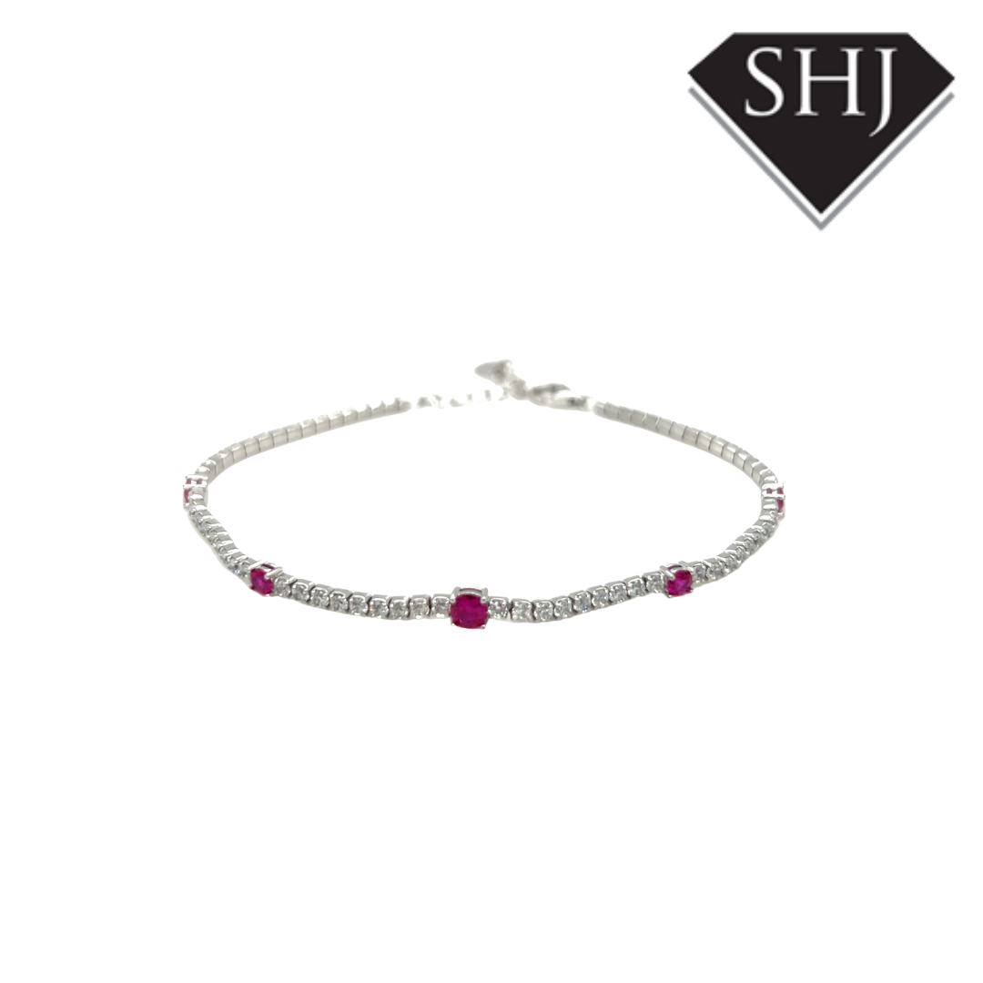 Silver Red CZ Bracelet