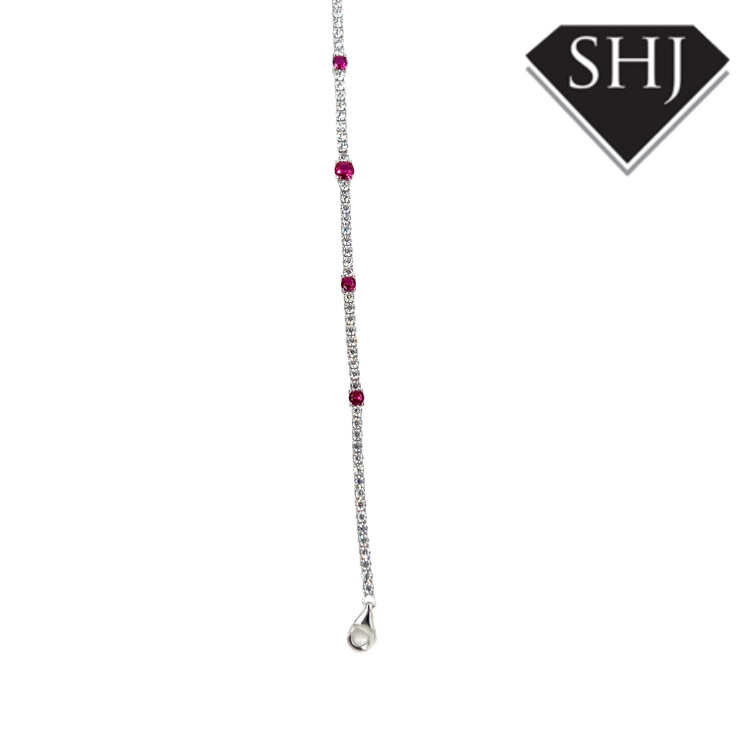Silver Red CZ Bracelet