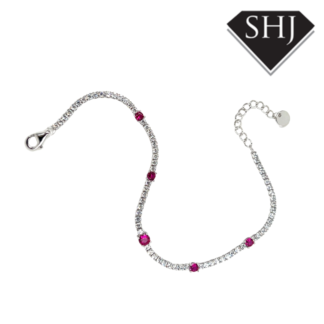 Silver Red CZ Bracelet