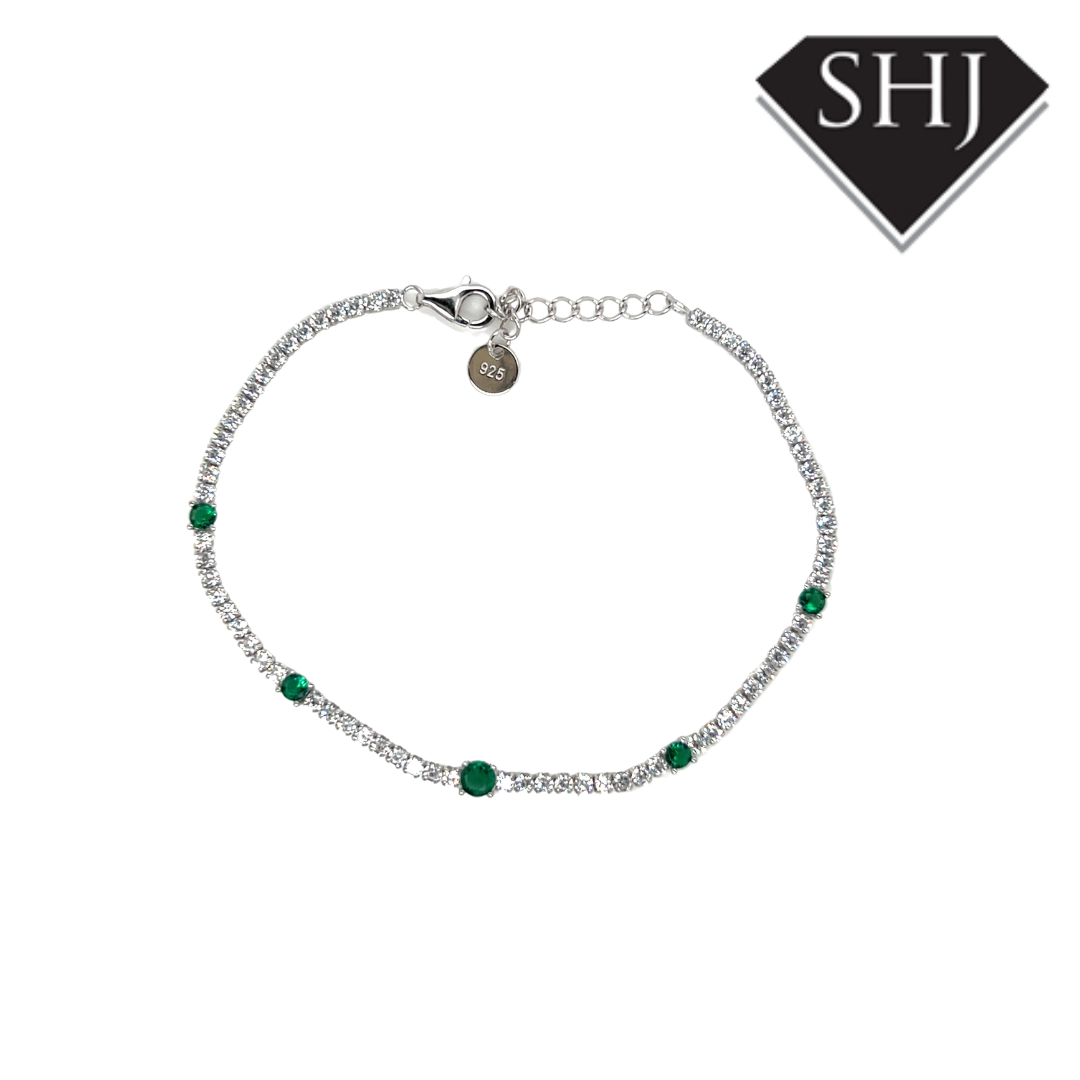 Silver Green CZ Bracelet