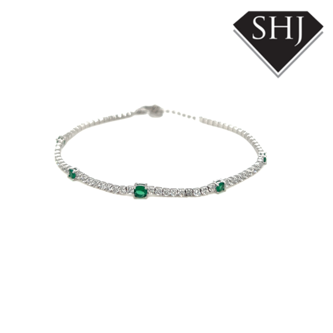 Silver Green CZ Bracelet