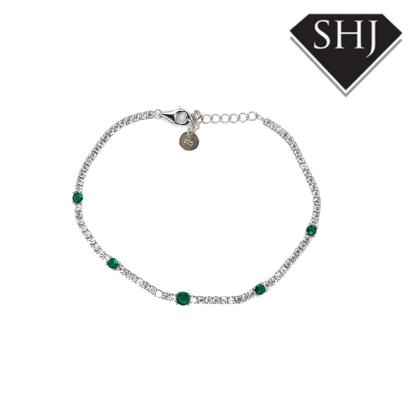 Silver Green CZ Bracelet