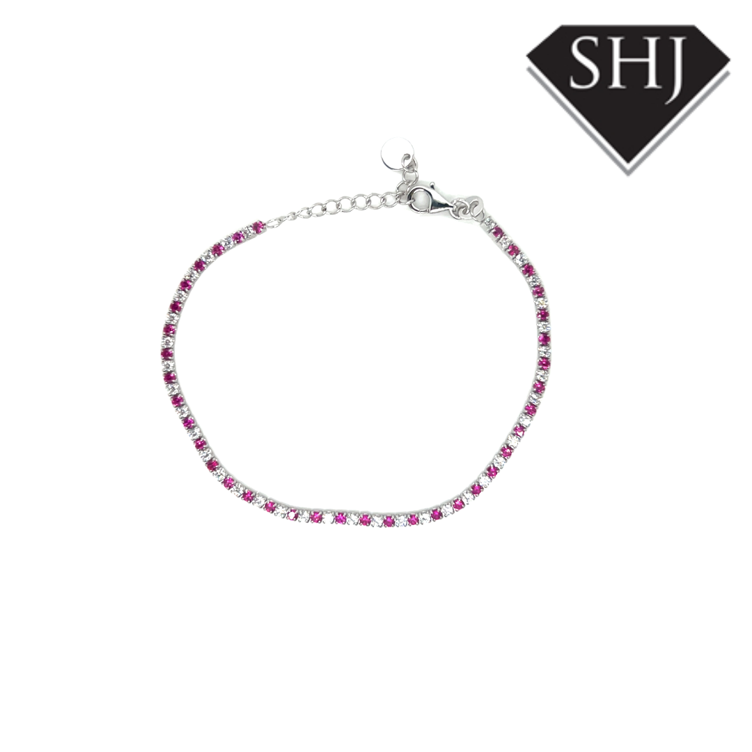 Silver Red CZ Bracelet