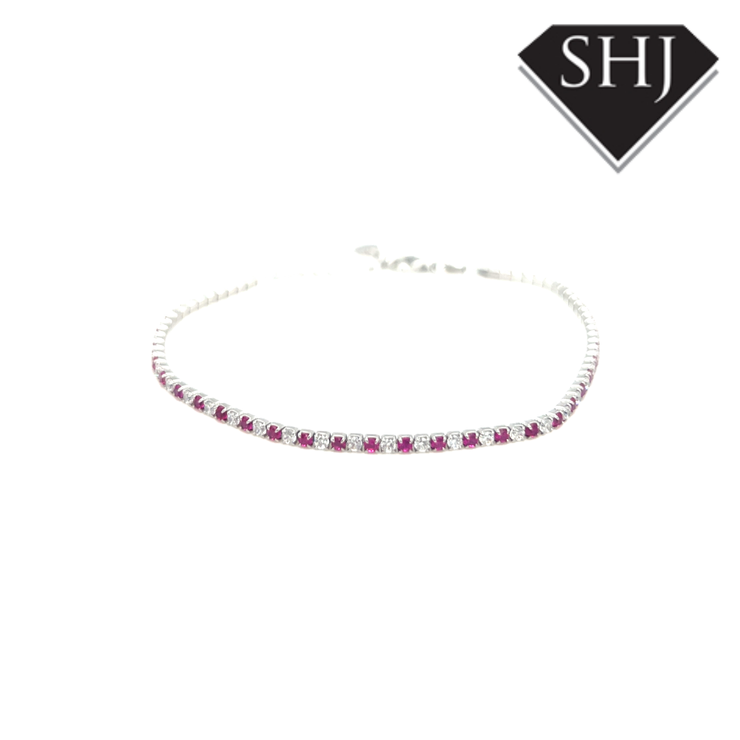 Silver Red CZ Bracelet