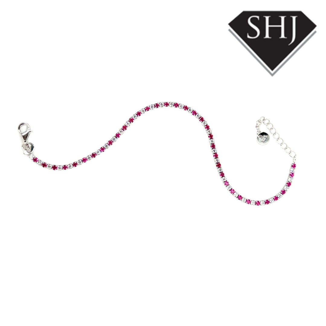 Silver Red CZ Bracelet