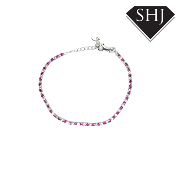 Silver Red CZ Bracelet
