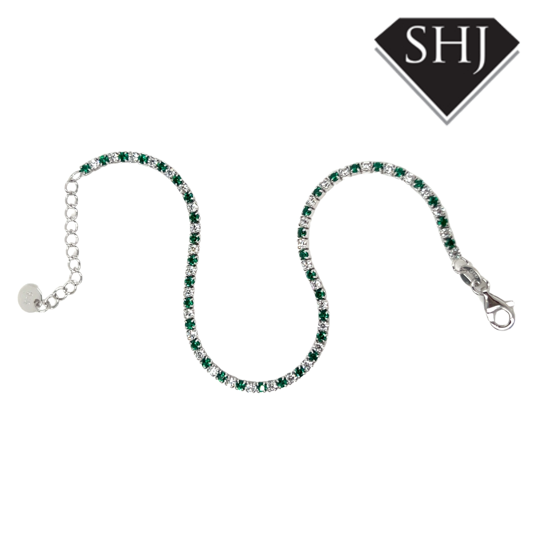 Silver Green CZ Bracelet