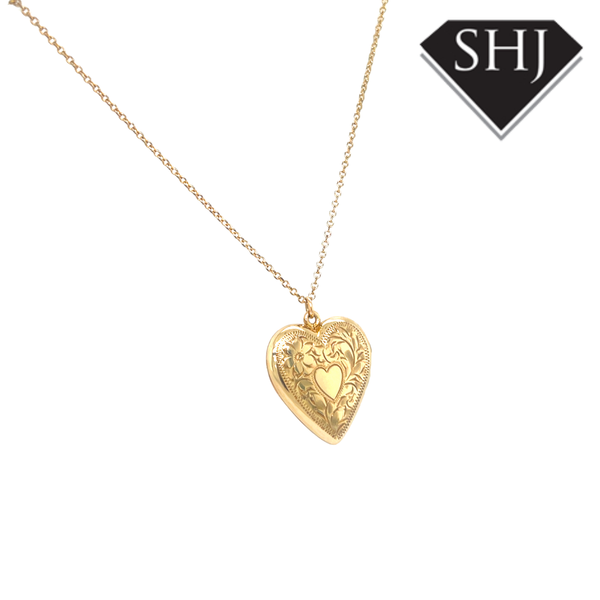 Rolled Gold Heart Engraved Locket and Chain