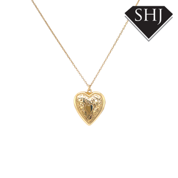 Rolled Gold Heart Engraved Locket and Chain